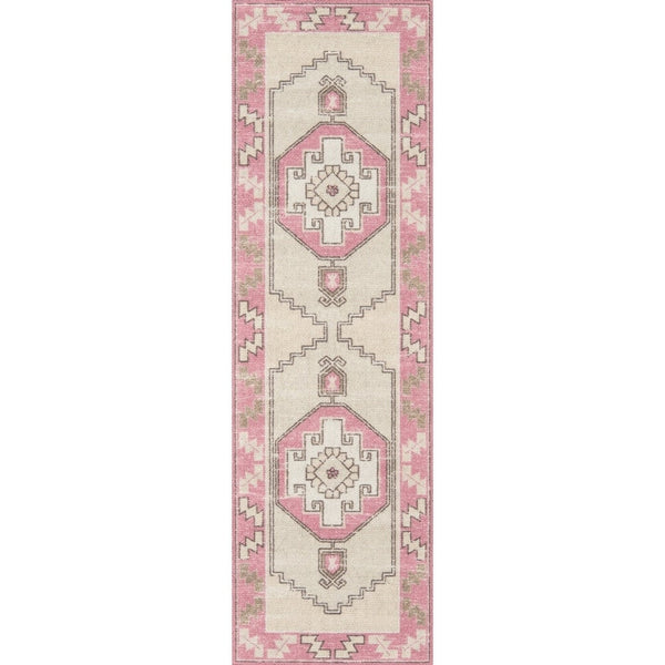 Anatolia Wool Blend Traditional Medallion Soft Area Rug Pink