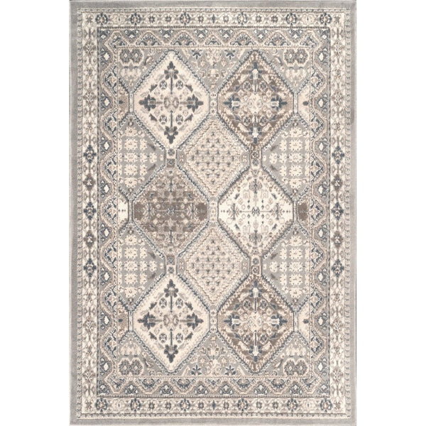 Transitional Panel Bordered Grey Soft Area Rug