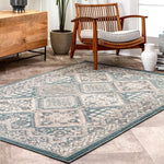 Transitional Panel Bordered Blue  Soft Area Rug