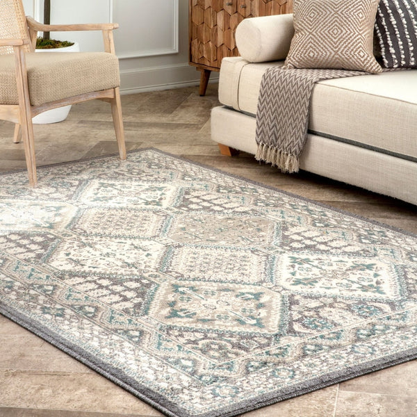 Transitional Panel Bordered Charcoal Soft Area Rug