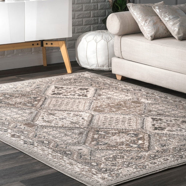 Transitional Panel Bordered Grey Soft Area Rug