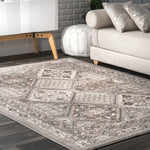 Transitional Panel Bordered Beige Soft Area Rug