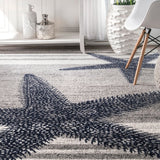 Contemporary Starfishes Stripes Blue Gray Soft Area Rugs