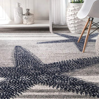 Contemporary Starfishes Stripes Blue Gray Soft Area Rugs