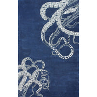 Handmade Wool Silk Octopus Pattern Navy Soft Area Rugs