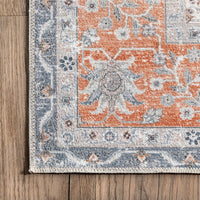 Julia Machine Washable Floral Transitional Border Area Rug