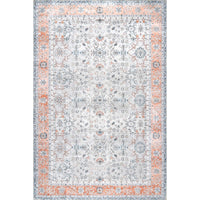 Julia Machine Washable Floral Transitional Border Area Rug