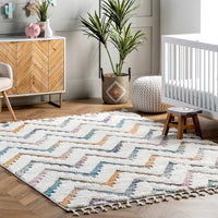 Geometric Rumi High-Low Chevron Tassel Area Rug