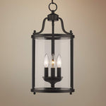 Payton 9" Black and Clear Glass 3-Light Traditional Pendant Lantern