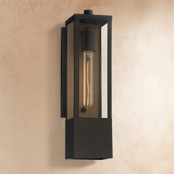 Possini Euro Berk 16" High Black and Gold Box Outdoor Wall Light