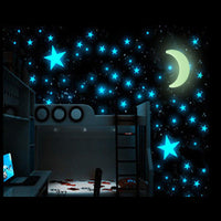 Glow Stars Moon Sticker Wall Decal 3D - 100Pcs