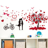 Romantic love tree couple birds bicycle removable wall sticker mural decal home decor