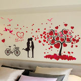 Romantic love tree couple birds bicycle removable wall sticker mural decal home decor