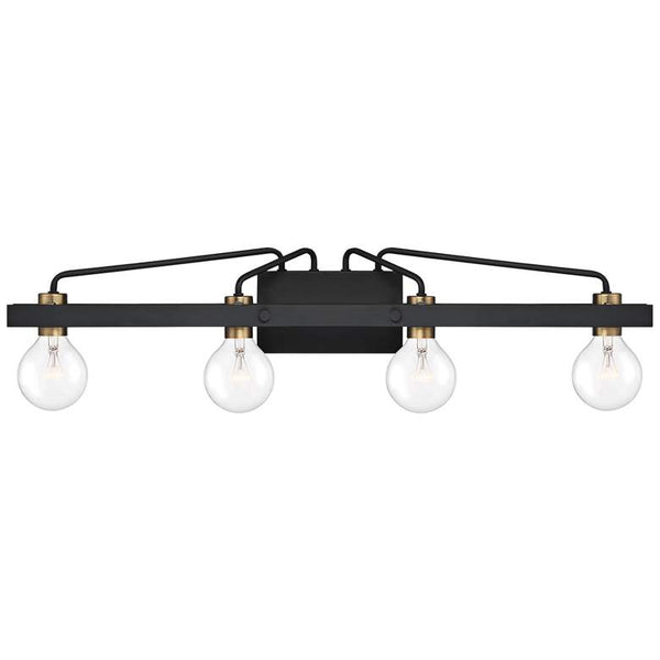 Ravella 33 1/4" Wide Black and Brass 4-Light Modern Vanity Bath Light