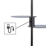 Starr Black Floor Lamp with 2-Tier Swivel Tables and USB Ports