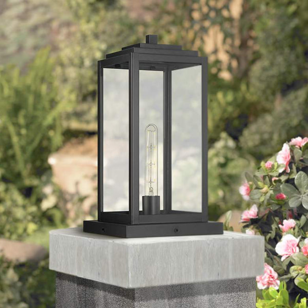 Titan 17" High Matte Black Clear Glass Outdoor Pier Light