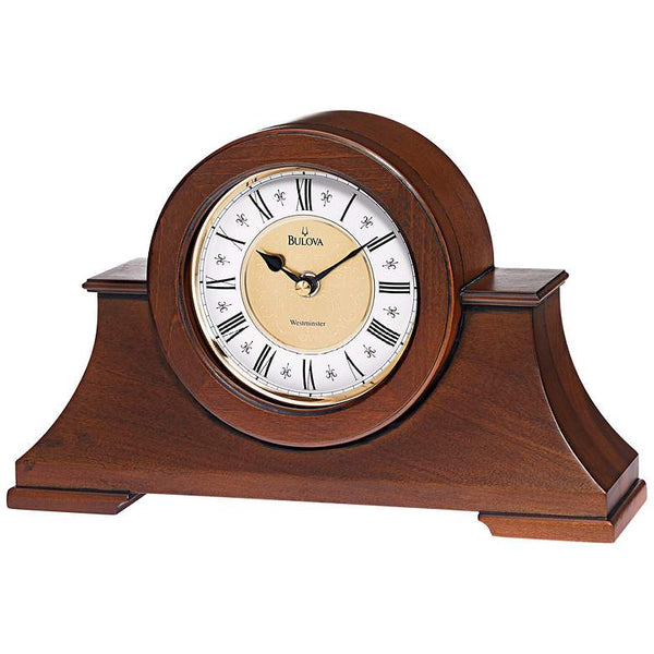 Bulova Cambria Antique Walnut 12" Wide Chime Table Clock
