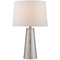 Silver Leaf Hammered Metal Cylinder Table Lamp